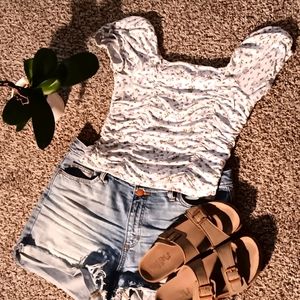 Blouse for girls size 10/12 , off-the- shoulders  , white with pink flowers